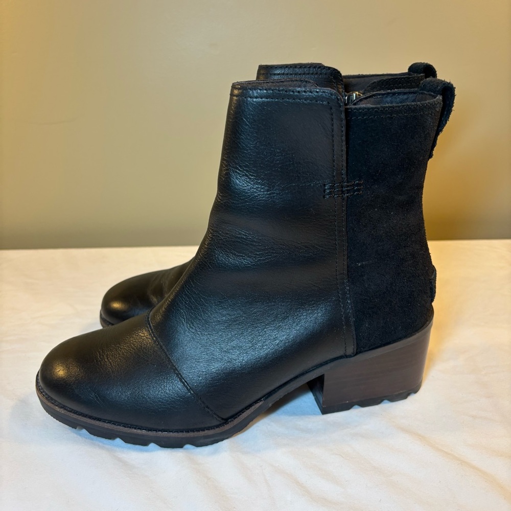 SOREL Women’s Cate Leather Black Waterproof Ankle Booties Shoes Size 9 - Picture 3 of 6